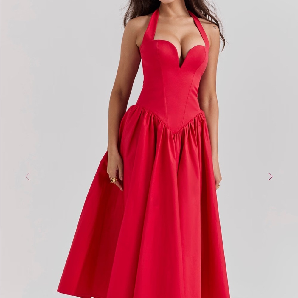 House of CB Red Pleated Halter Sundress